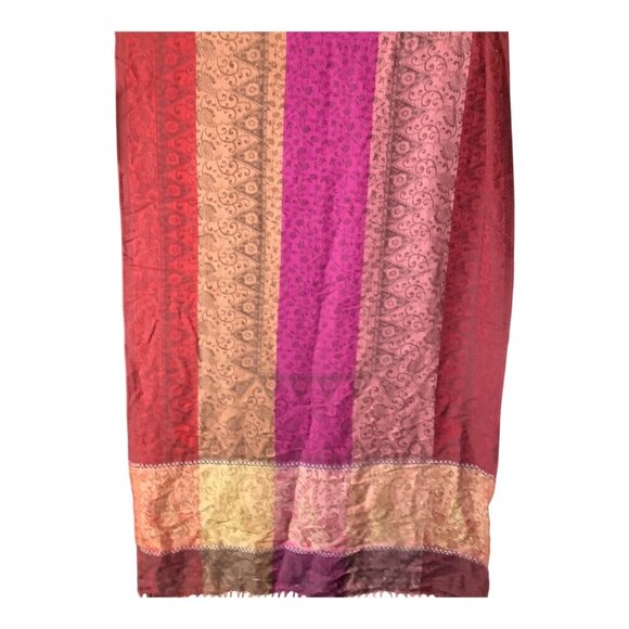 Pashmina Multicolor Rectangle Scarf W/ Fringed Ends & Intricate Floral Patterns - Picture 4 of 9